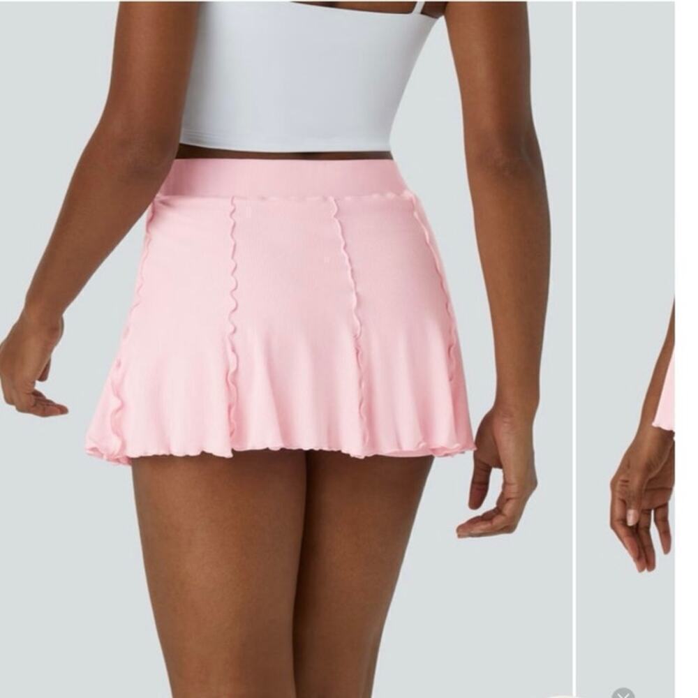 NWT Halara Womens Ribbed High Waist Contrast Trim Skirt Pink Large - Picture 2 of 4